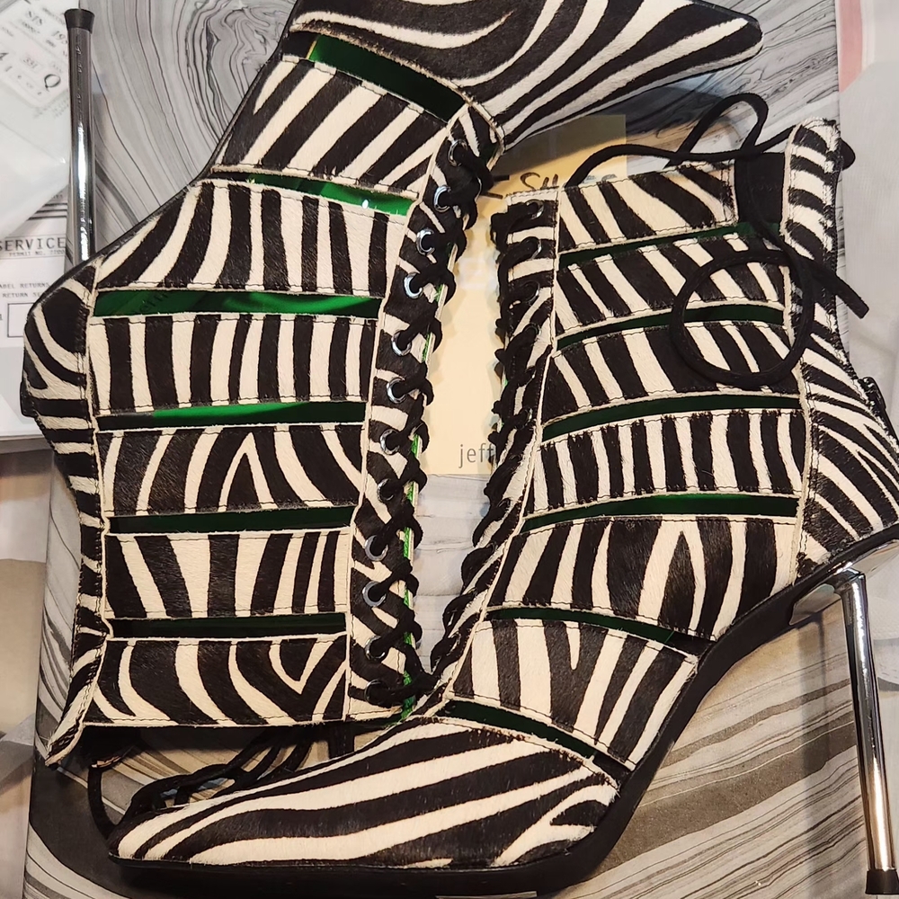 Zebra Print Ankle Boots with Green Accents